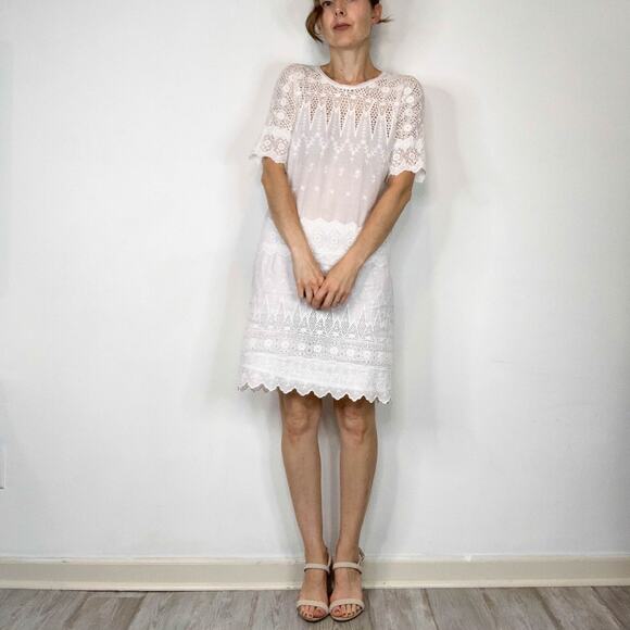 ULLA JOHNSON cottagecore nap dress white eyelet lace mini...